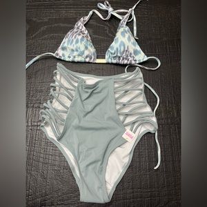 Victoria’s Secret Leopard Print Top/Grey Bottom Bikini.  Size-Top & Bottom-S.